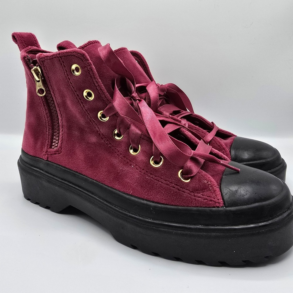 Converse Platform High Top Sneaker Boots Velvet Ribbon Laces‎ Side Zip US 6